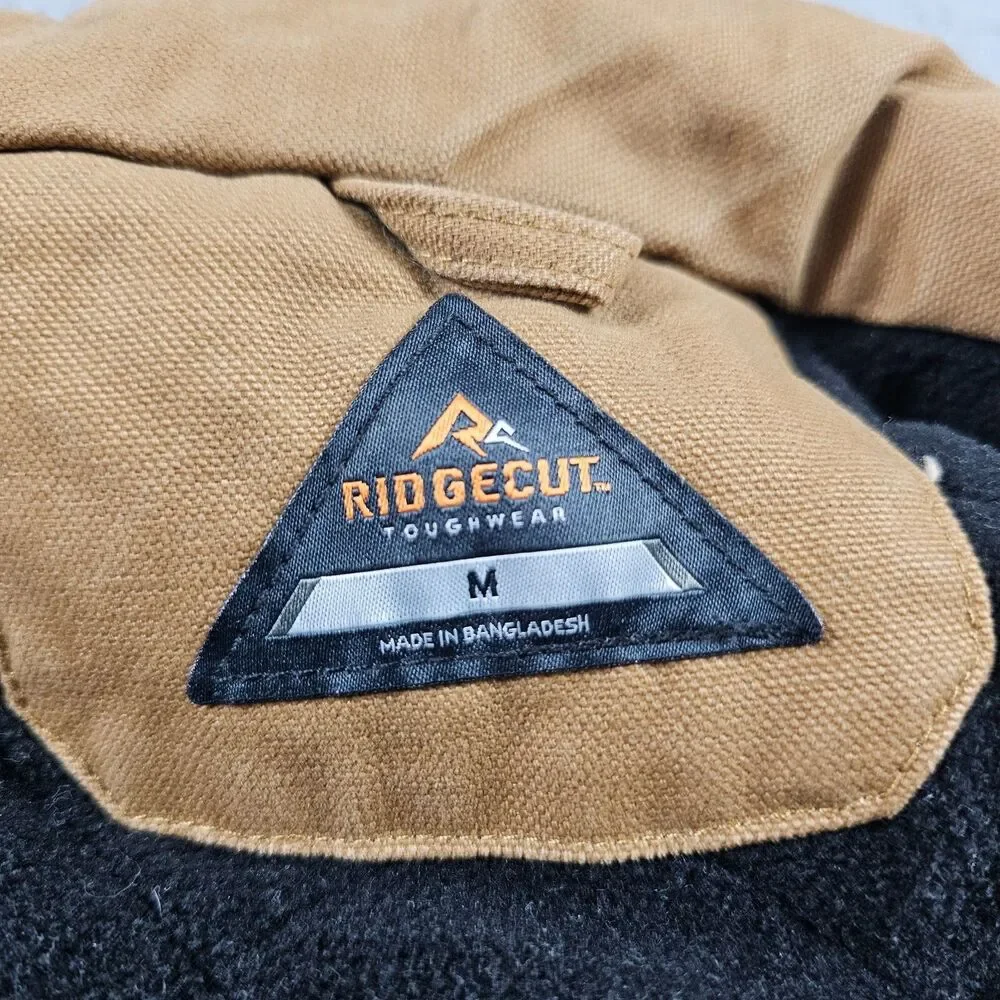 Ridgecut Vest Mens Medium Tan Duck Canvas Utility Workwear Chore Lined Full Zip